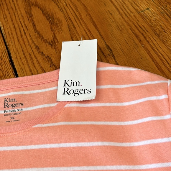 Kim Rogers pink stripe top. Sleeves are 3/4 length, 100% cotton, Size XL, NWT. - Picture 3 of 10